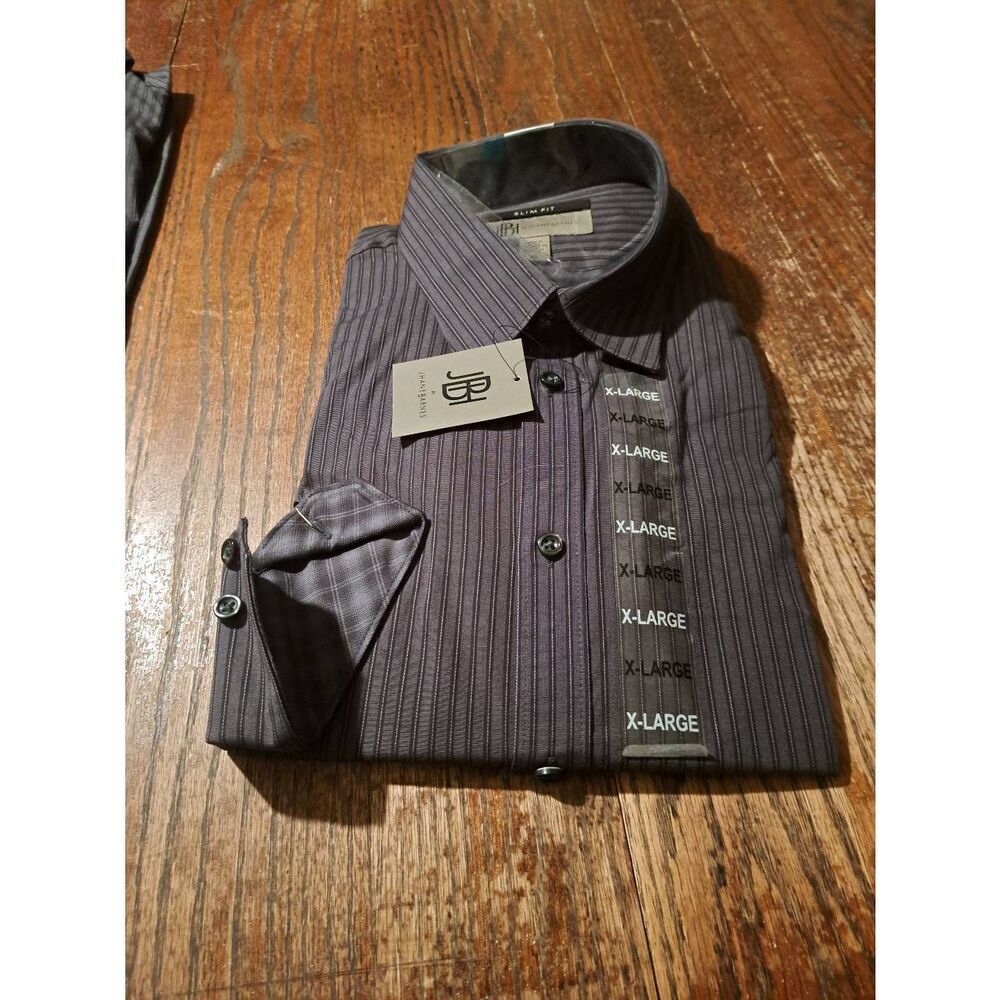 New JBH by Jhane Barnes Mens XL Slim Fit Black Gray Long Sleeve Dress Shirt NWT